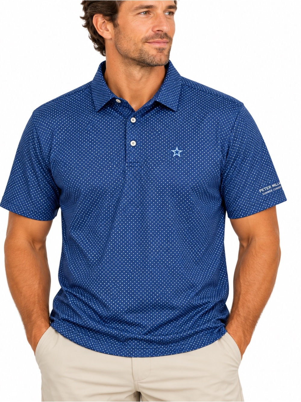 Peter Millar Summer Comfort Men’s XL Navy Blue Micro Dot Golf Polo Stretch